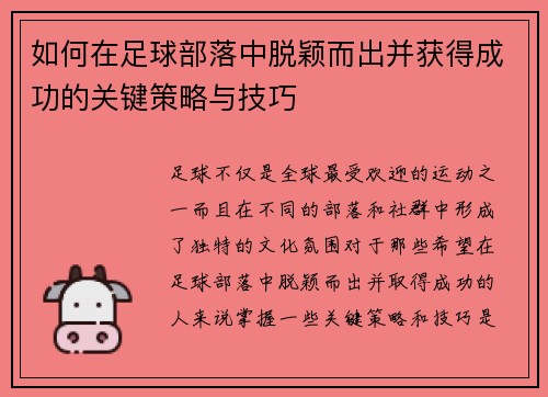 如何在足球部落中脱颖而出并获得成功的关键策略与技巧