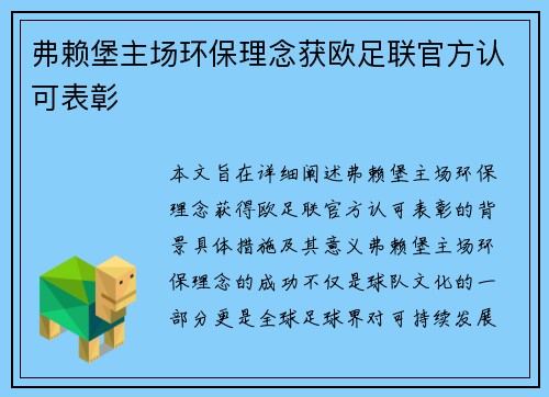 弗赖堡主场环保理念获欧足联官方认可表彰